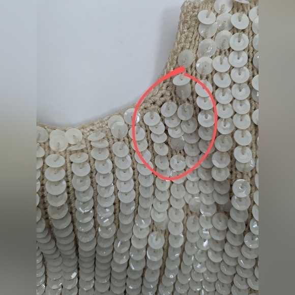 Vintage E. Haas & Co Sequin Wool Top Open Back Puff Sleeve Cream Rare Find Sze M - Picture 6 of 13